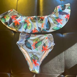 Bardot ruffle bathing suit